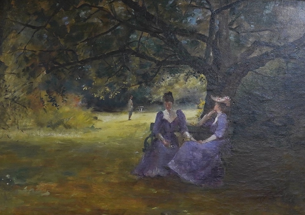 Lilian Elizabeth Rands (1865–1943), oil on canvas, ‘The Proposal’, signed and dated 1892, 42 x 59cm, applied plaque to the frame. Condition - good